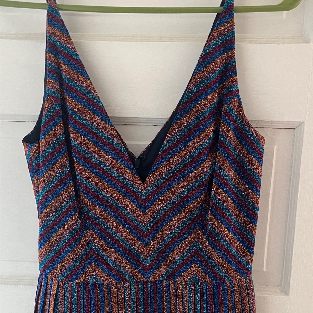 NWT Dress the Population Haley Metallic Stripe V-neck Cocktail Dress - Picture 10 of 16